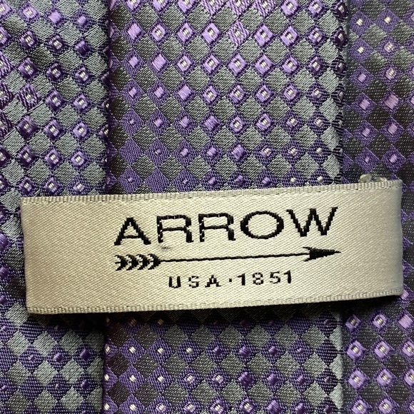 ARROW Men's Tie Silk Classic Office Purple & Gray Pattern - Picture 3 of 5